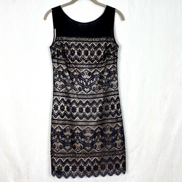 NWT Laundry By Shelli Segal Black Bleaded Lace Formal Mini Sheath Dress Sz 4 - Picture 1 of 17